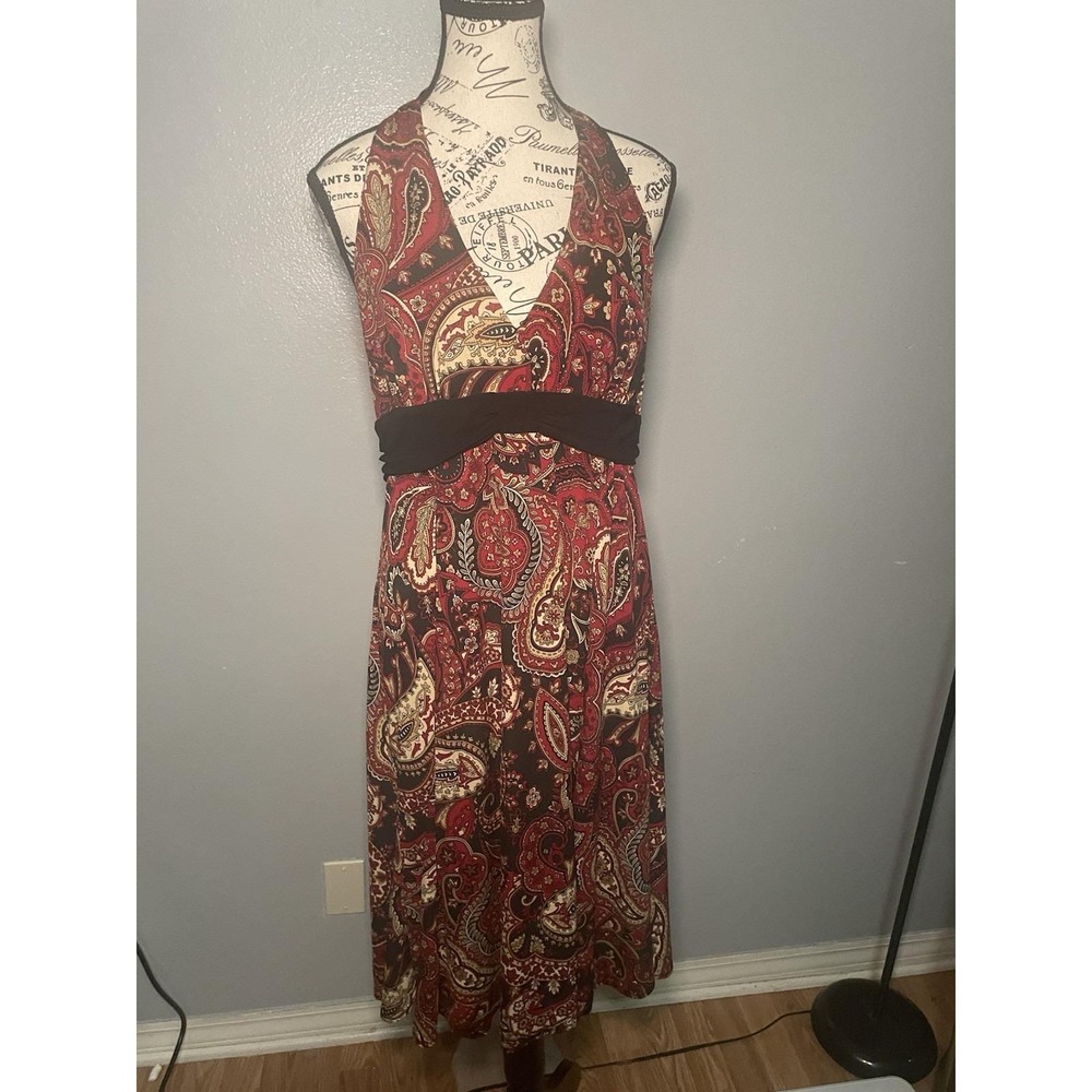 R&K Originals Women's Halter Red And Black Paisley Dress Size 14